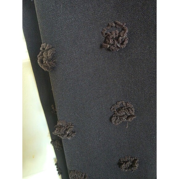 Boho Black Midi Dress S 3/4 Puff Sleeve 3D Textured Rosettes Smocked Waist - Picture 3 of 5